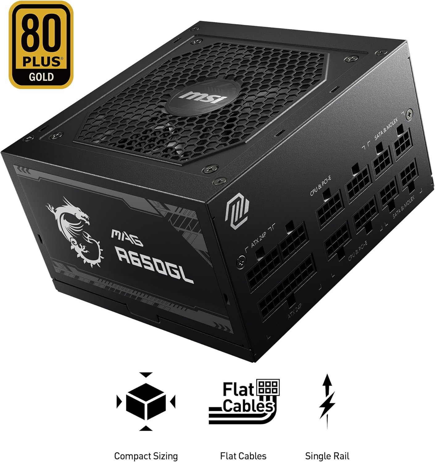 MSI MAG A750GL PCIE 5 Gaming Power Supply - Full Modular - 80 Plus Gold Certified 750W - Compact Size - ATX PSU - PuriLite