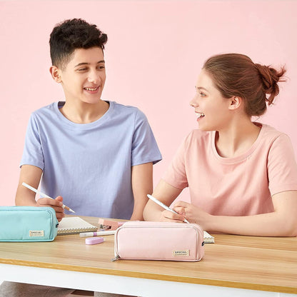 Big Capacity Pencil Case, OLIYuMi 3 Compartment Pencil Pouch Pencil Bag Storage Box Stationery Organizer Makeup Bag with Zipper Closure for Student Office College Boys and Girls (Pink)