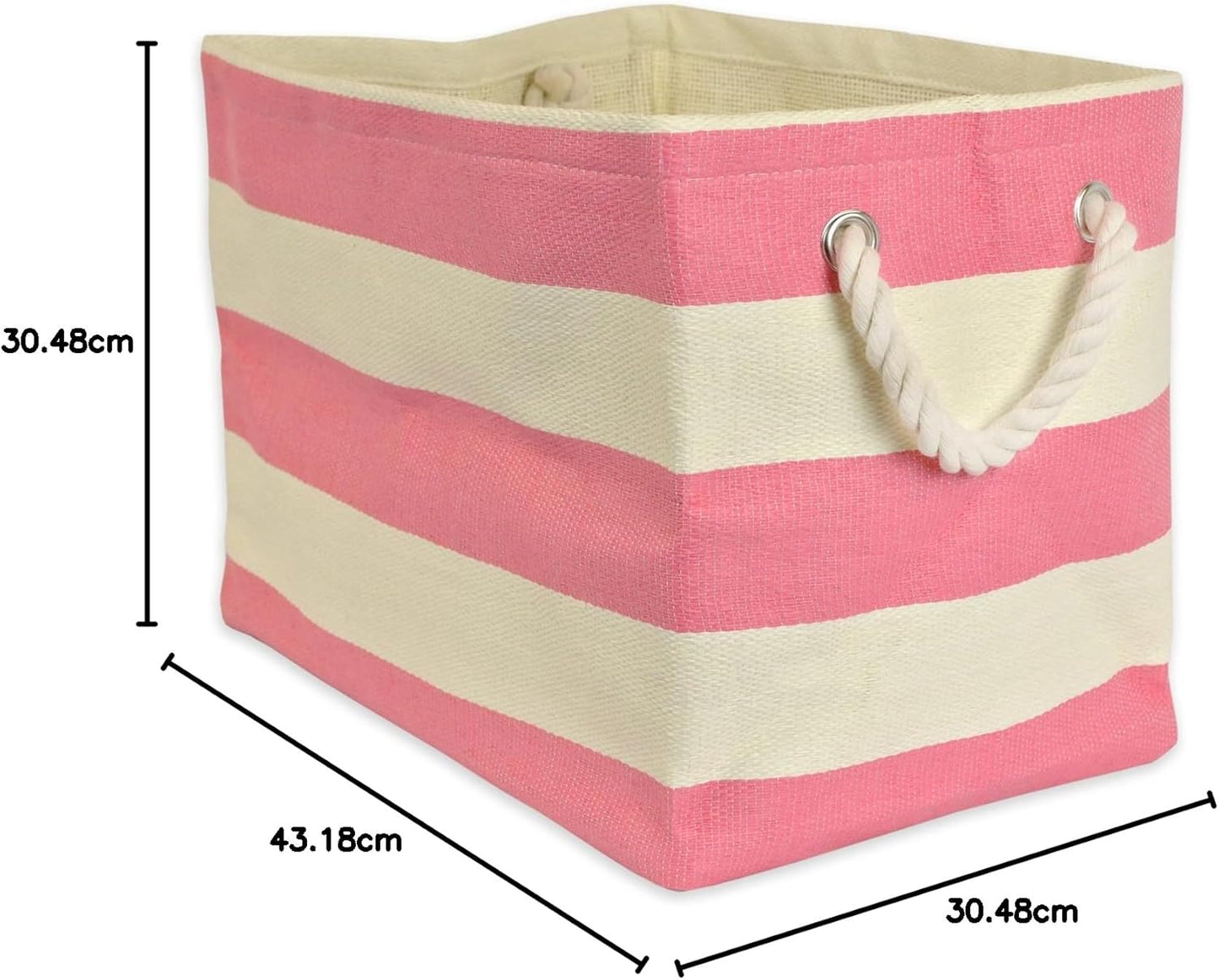 DII Storage Basket or Bin, Collapsible & Convenient Storage Solution for Office, Bedroom, Closet, Toys, Laundry (Large) - Pink Rugby Stripe