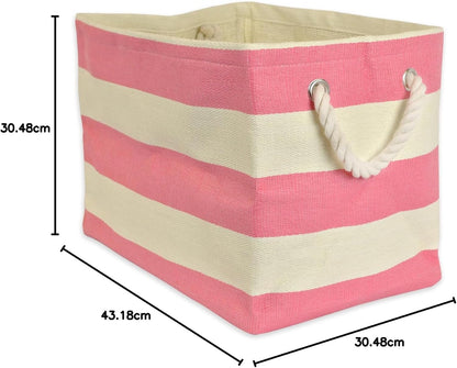 DII Storage Basket or Bin, Collapsible & Convenient Storage Solution for Office, Bedroom, Closet, Toys, Laundry (Large) - Pink Rugby Stripe