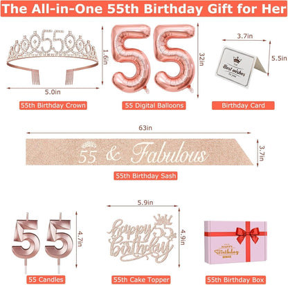 65th Birthday Decorations for Women, Including 65th Birthday Sash and Crown, Cake Topper and Candles, Number Balloons Rose Gold, 65 Year Old Gifts for Women