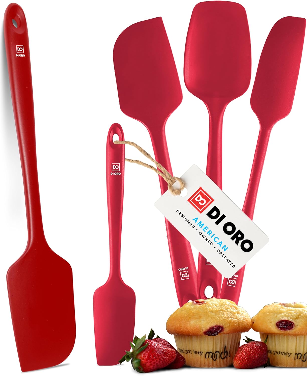 DI ORO Silicone Spatula Set - Rubber Kitchen Spatulas for Baking, Cooking, & Mixing - 600°F Heat-Resistant & BPA Free Silicone Scraper Spatulas for Nonstick Cookware - Dishwasher Safe (5pc, Black)