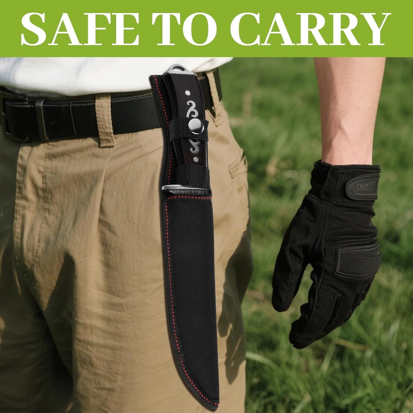 Hunting Knife with Sheath Camping Knife: Fixed Blade Outdoor Knives for Men - 17.5cm Sharp Blade Full Tang Bushcraft Knives for Survival