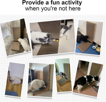 FUKUMARU Cat Scratcher, 26.8 Inch L Shaped Cat Scratch Pad for Indoor Cats | Vertical Cat Scratching Board with Ball Cat Toy, Cardboard Cat Scratcher for Wall Sofa Couch, Kitten Scratching Post, Large