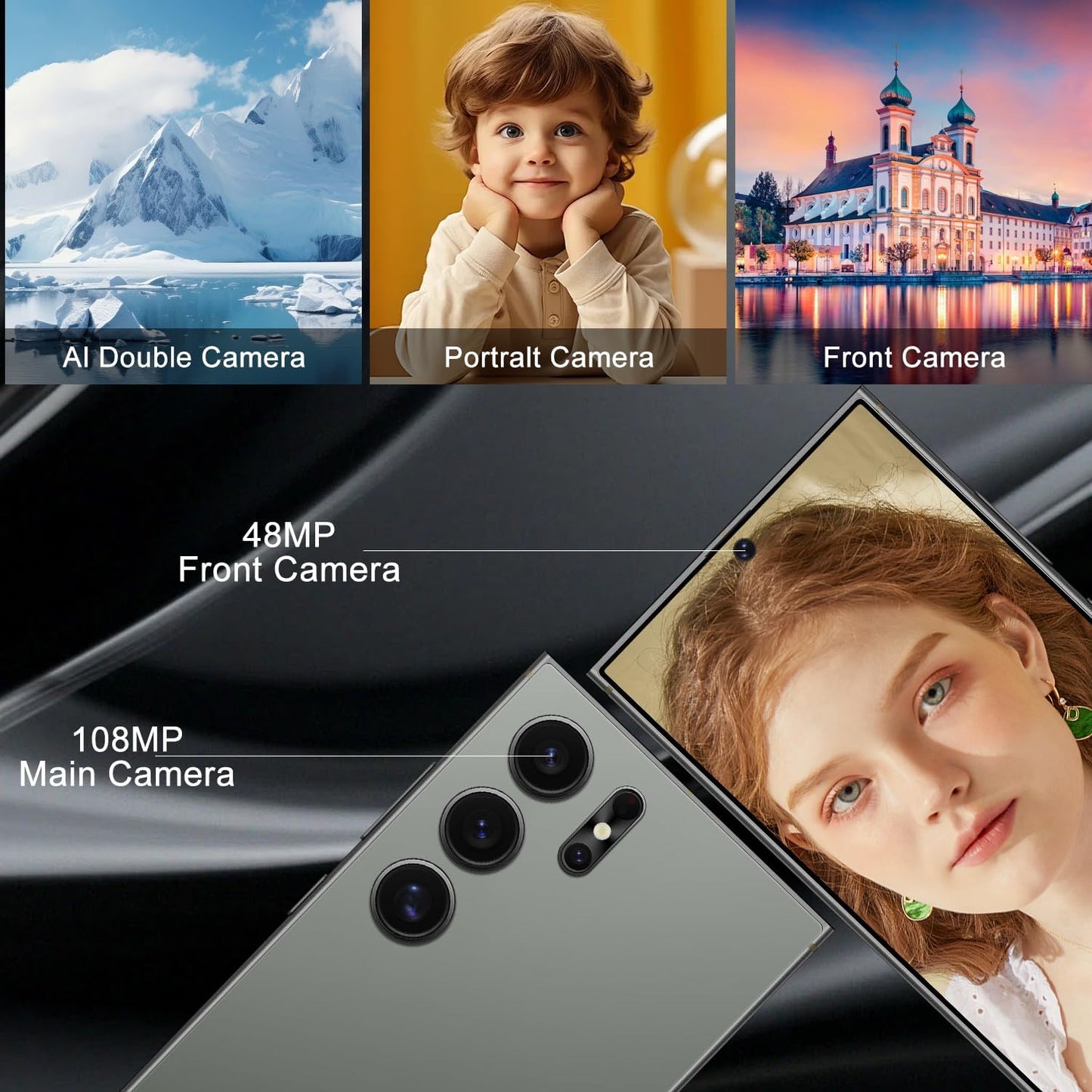 Unlocked Cell Phones Smartphone Unlocked Phones 8+256GB 6.8" HD Screen Dual SIM 108MP+48MP Camera and Built-in Pen (Violet)