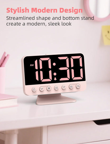 Odokee Digital Alarm Clocks for Bedrooms: Large Bold Number 5 Brightness Dimmer - Easy to Read Across The Room - 5 Alarm Sound 8 Night Light - Silver