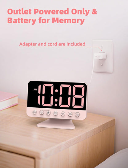 Odokee Digital Alarm Clocks for Bedrooms: Large Bold Number 5 Brightness Dimmer - Easy to Read Across The Room - 5 Alarm Sound 8 Night Light - Silver
