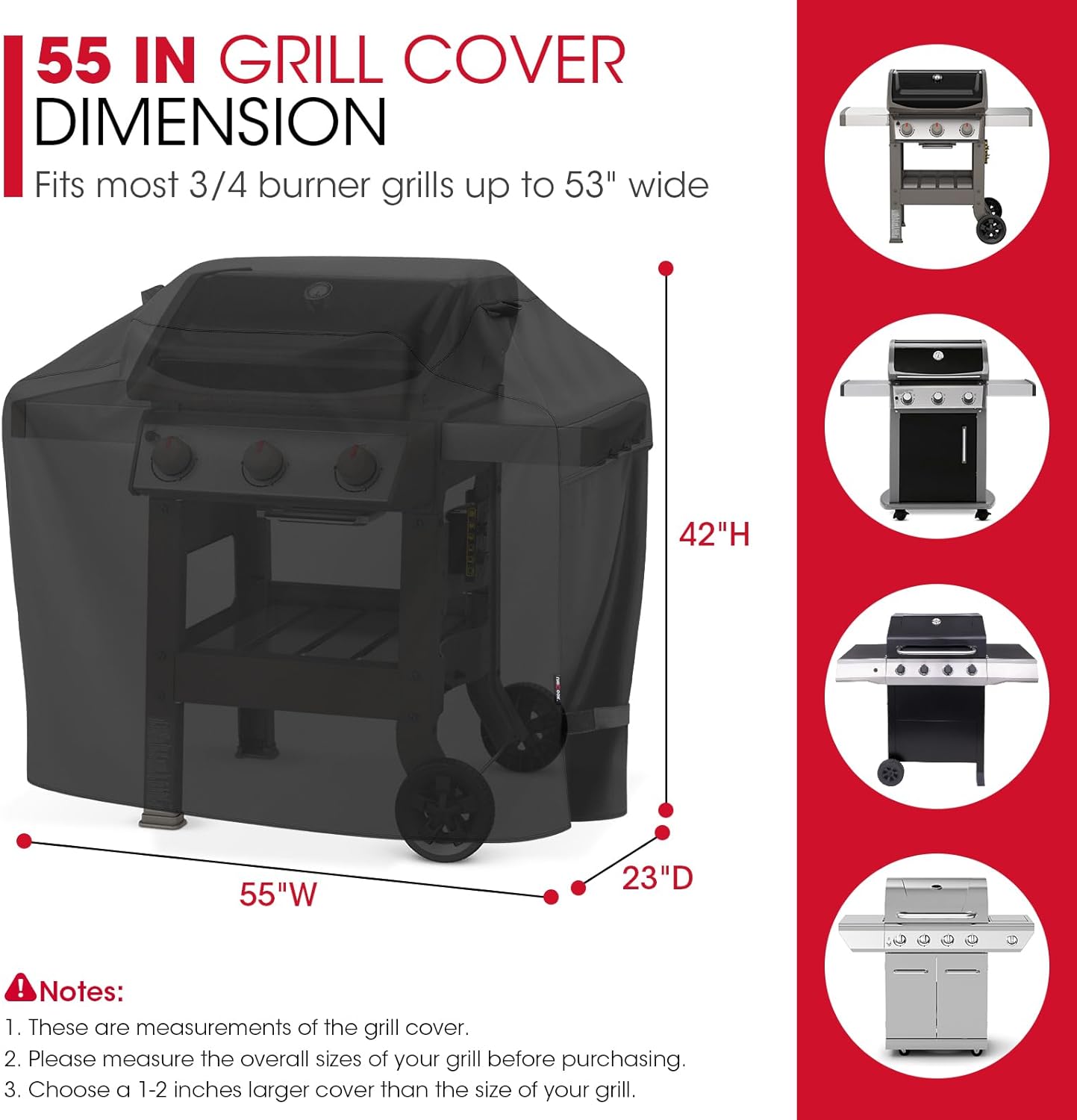 UNICOOK BBQ Cover 55 Inch, Heavy Duty Waterproof Housse BBQ, Special Fade and UV Resistant Outdoor Barbecue Grill Cover, Barbecue Accessories Compatible for Weber Char-Broil Brinkmann and More