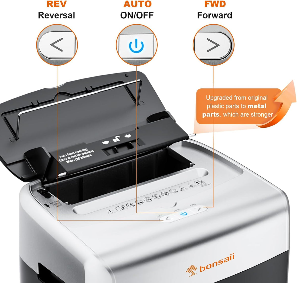 Bonsaii 120-Sheet Auto Feed Paper Shredder for Office, Heavy Duty Micro Cut