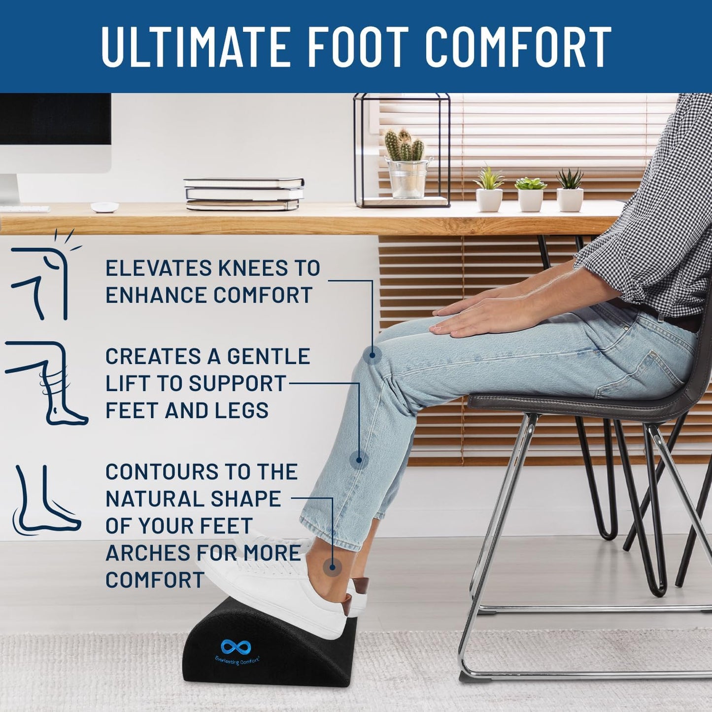 Everlasting Comfort Memory Foam Foot Rest Under Desk - Ergonomic Footrest for Home and Office, Ideal Office Accessory for Foot Support, Repose Pied Bureau