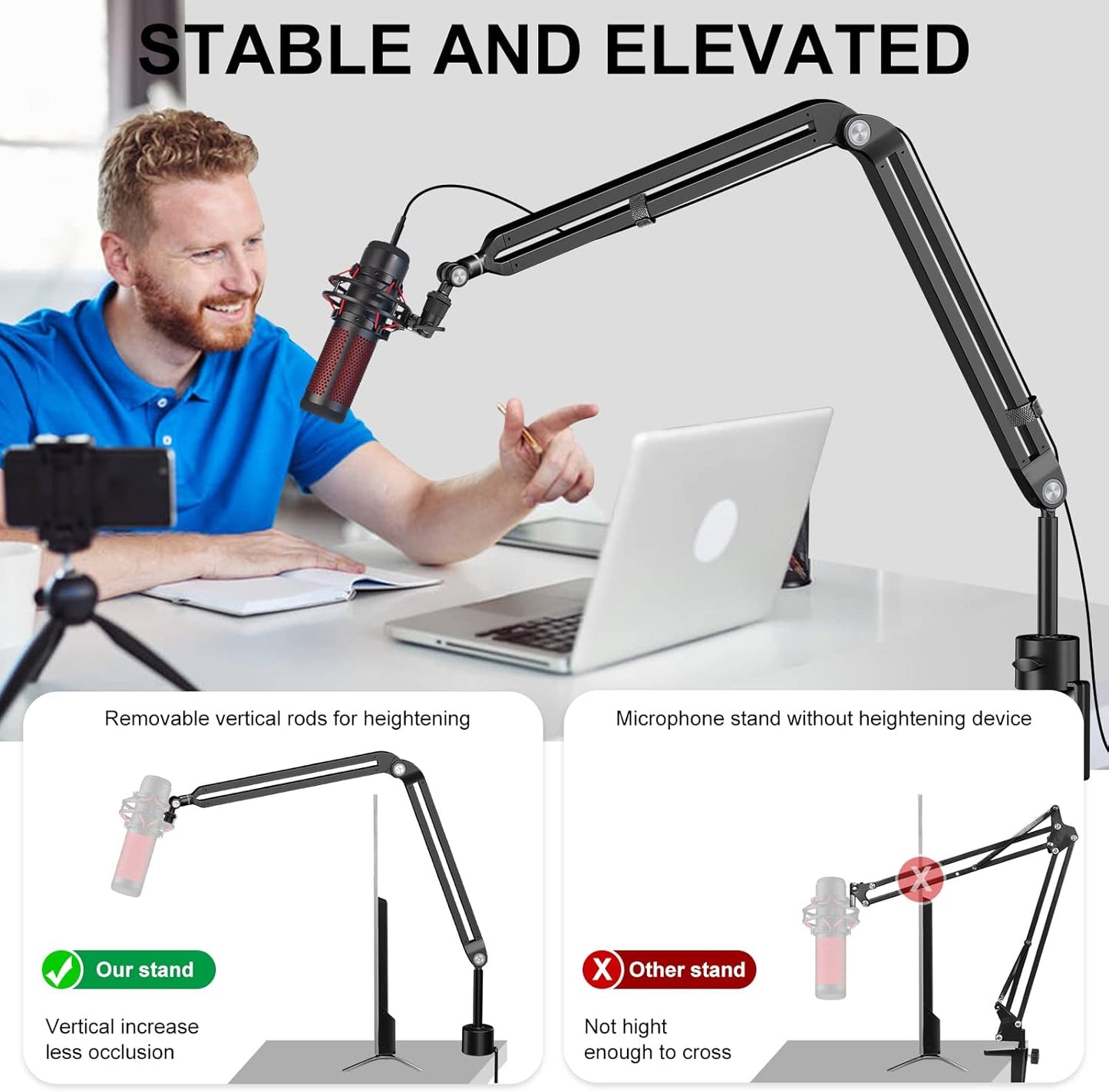 Microphone Arm,Aokeo AK-35 Microphone Desk Stand-Microphone Suspension Boom Scissor Arm Stand For Blue Yeti,Blue Snowball iCE,QuadCast,Elgato