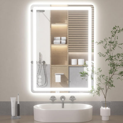 Lmsedf 24" x 32"Rectangle LED Bathroom Mirror with Lights, Backlit & Front Lighted, Wall-Mounted Vanity Mirror 3000K/4000K/6000K, Memory Functions, Anti-Fog, Dimmable Smart Mirror