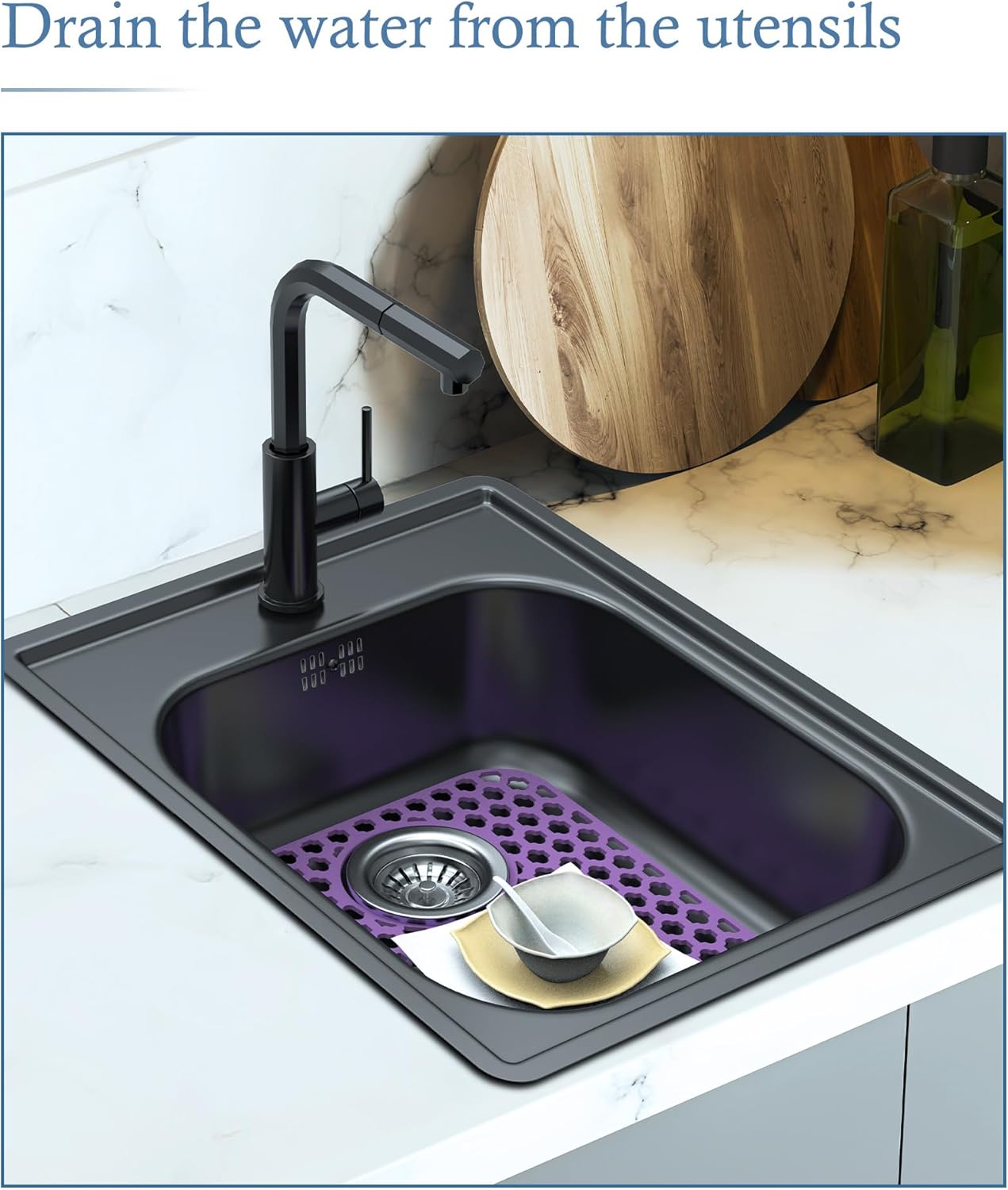 BEHOK 2 Pack Silicone Sink Protector for Kitchen Sink Bathroom Sink 13.58"x 11.6" Sink Mat, Non-Slip and Durable Silicone Sink Grid, Rear Drain (Gray)