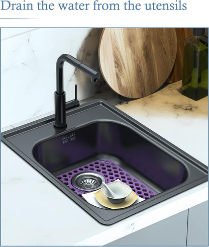 BEHOK 2 Pack Silicone Sink Protector for Kitchen Sink Bathroom Sink 13.58"x 11.6" Sink Mat, Non-Slip and Durable Silicone Sink Grid, Rear Drain (Gray)
