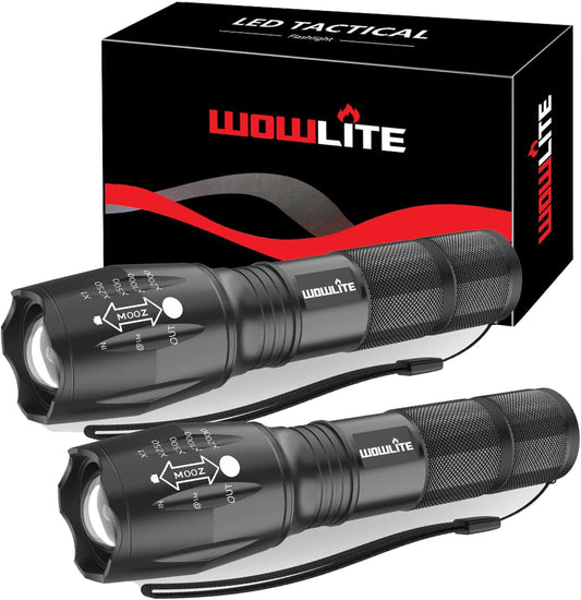 Ultra Bright Tactical LED Flashlight 2 Pack, Adjustable Focus Zoom Torch with 5 Light Modes, Durable Aluminum Flashlight for Camping, Hiking, Emergency and Outdoor Use