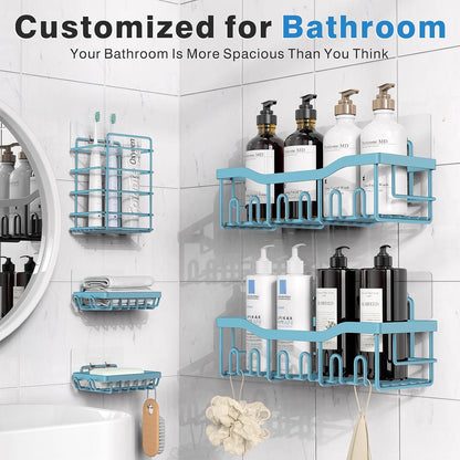EUDELE 5-Pack Rustproof Stainless Steel Shower Caddy – No Drill Adhesive Bathroom Organizer with Large Capacity, Spacious Shower Shelves for Inside Shower, Kitchen & Home Decor Storage