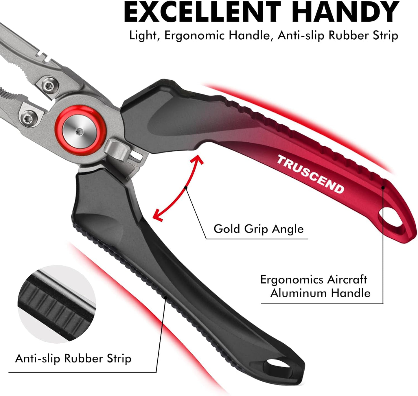 TRUSCEND Lockable Handy Fishing Pliers with Innovative Ergonomic Handle, Saltwater Corrosion Resistant Teflon Coated Fishing Tool, Multi-Function Fishing Gear with Mo-V Cutter, Amazing Fishing Gift