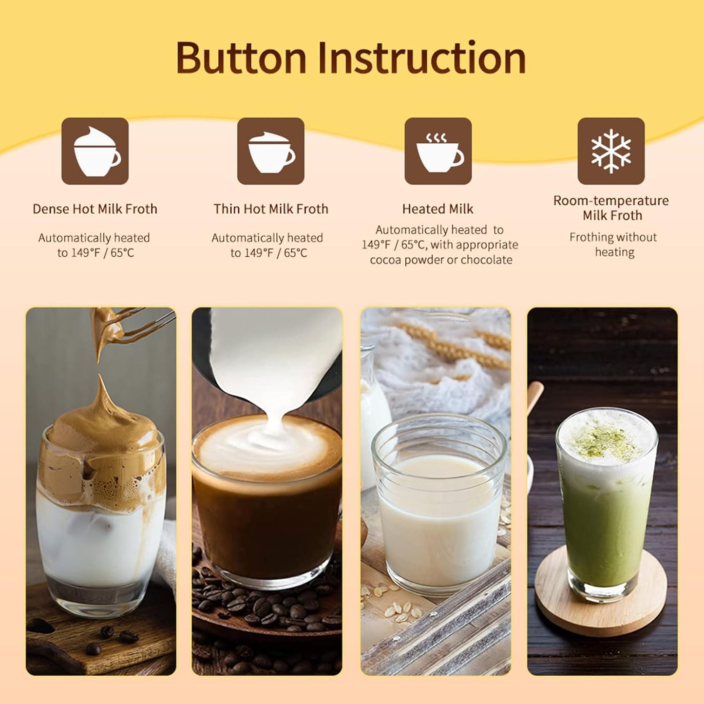 4 in 1 Electric Milk Frother: Automatic Milk Steamer Large Capacity Hot & Cold Coffee Froth Foam Maker, Milk Warmer Foamer for Latte, Cappuccino, Hot Chocolate