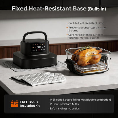 Glass Air Fryer Non Toxic, 6.3QT & 4.4QT Air Fryer with Dual Glass Baskets with Lids, 8-in-1 Portable Air Fryers Cristal, PFOA & PFAS-Free, Dishwasher Safe, Crispy Family Meals