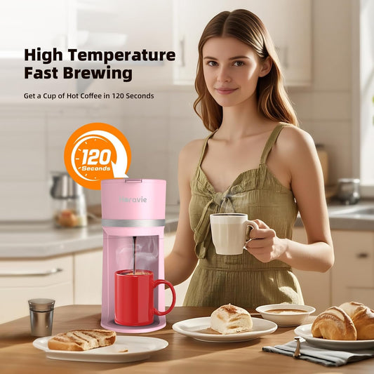 Single Serve Coffee Maker Machine for K-Cup and Ground Coffee, 6 to 12 oz. Brew Sizes, Fast Brew Single Cup Coffee Machine with Descaling Reminder and Water Window, Perfect for Small Spaces, Pink
