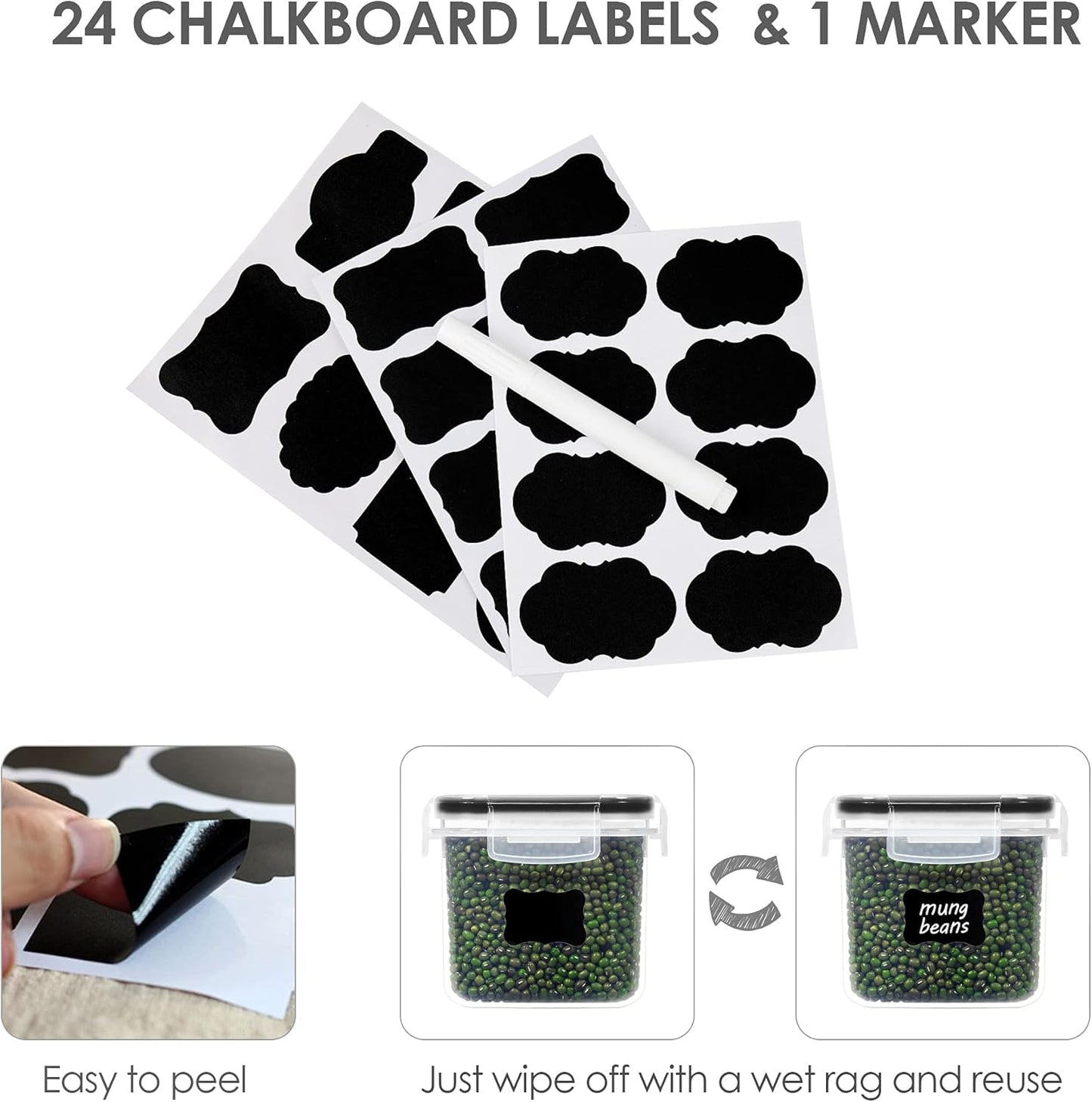 Vtopmart Extra Large Tall Airtight Food Storage Containers, 4 Pieces 6.5L Plastic Kitchen Pantry Storage Containers for Spaghetti, Flour and Baking Supplies - Include 24 Labels, Black