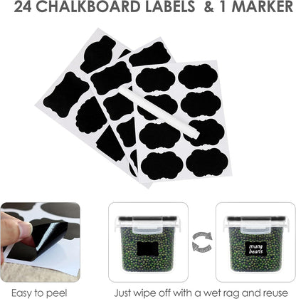 Vtopmart Extra Large Tall Airtight Food Storage Containers, 4 Pieces 6.5L Plastic Kitchen Pantry Storage Containers for Spaghetti, Flour and Baking Supplies - Include 24 Labels, Black