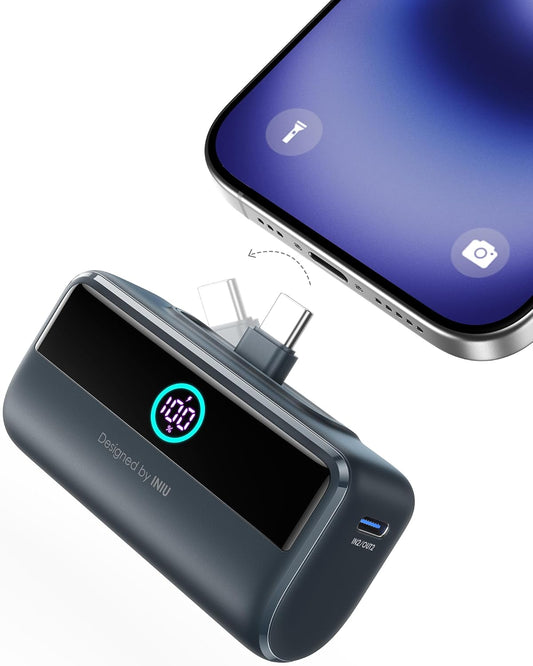 INIU Mini Portable Charger, 5500mAh Power Bank with Build-in USB-C Connector, 22.5W Fast Charging Powerbank, Travaling Essential Charger for iPhone 16 15, Fit for College Student Teen Boys Girls, Blue