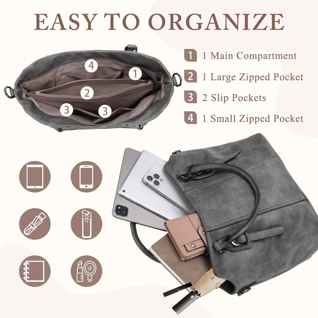 Hobo Bags for Women,VASCHY Vegan Leather Handbag Purse Top Handle Satchel Boho Shoulder Bag with Crossbody Guitar Strap