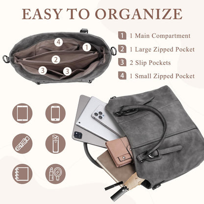 Hobo Bags for Women,VASCHY Vegan Leather Handbag Purse Top Handle Satchel Boho Shoulder Bag with Crossbody Guitar Strap