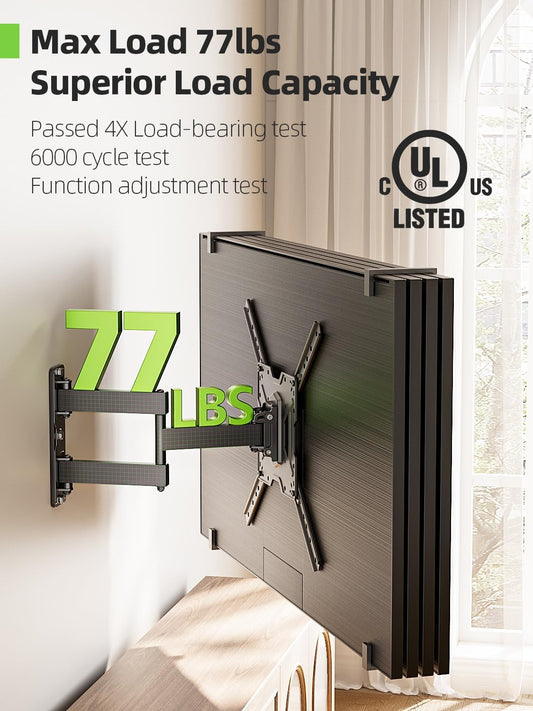 USX MOUNT Full Motion TV Wall Mount for Most 26-60 inch TV, Universal TV Mount Bracket Tilt Swivel Articulating Support TV up to 77 lbs, Max VESA 400x400mm, Perfect Center Design - PuriLite