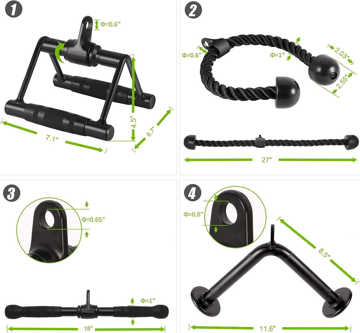 Cable Attachments for Home Gym, LAT Pulldown Attachment, Weight Machine Accessories, Straight Pull Down Equipment, V-Shaped Press Down Bar, Tricep Rope, Exercise & Double D Handle
