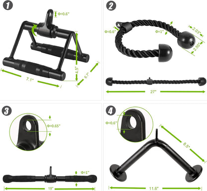 Cable Attachments for Home Gym, LAT Pulldown Attachment, Weight Machine Accessories, Straight Pull Down Equipment, V-Shaped Press Down Bar, Tricep Rope, Exercise & Double D Handle