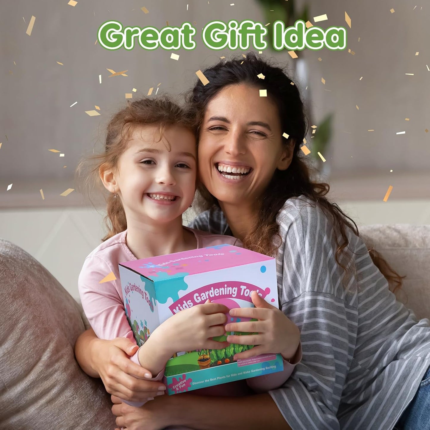 CUTE STONE Pink Kids Gardening Tool Set, Garden Toys W/ Shovel, Rake, Trowel, Apron W/Pockets, Garden Tote Bag, Watering Can, DIY Stickers, Outdoor Backyard Digging Gift Toys for Boys Girls