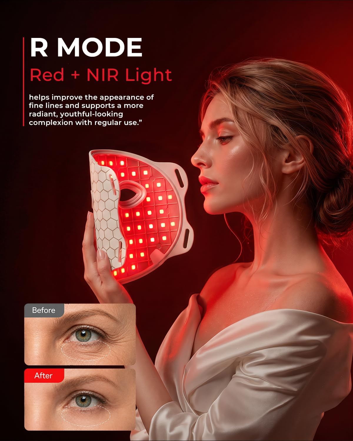 Led Mask Spectrum Mask and Neck Red Light for Face Set, 850nm and Red Light 630nm, 460nm 530nm 4 Gears Energy Adjustment, White
