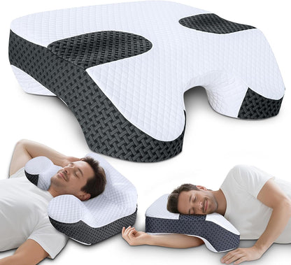 SAHEYER Side Sleeper Pillow with Arm Hole, Memory Foam Shoulder Relief System for Neck Pain, Multi-Angle Armholes Pillow for Many Sleeping Positions, Ergonomic Side Sleeper Support Pillow(White)