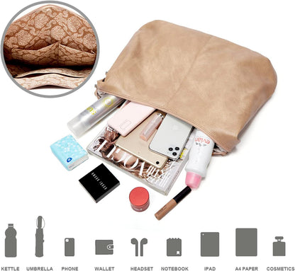 Ashioup Hobo Bags for Women Soft PU Leather Shoulder Bag Vintage Slouchy Handbag with Zipper
