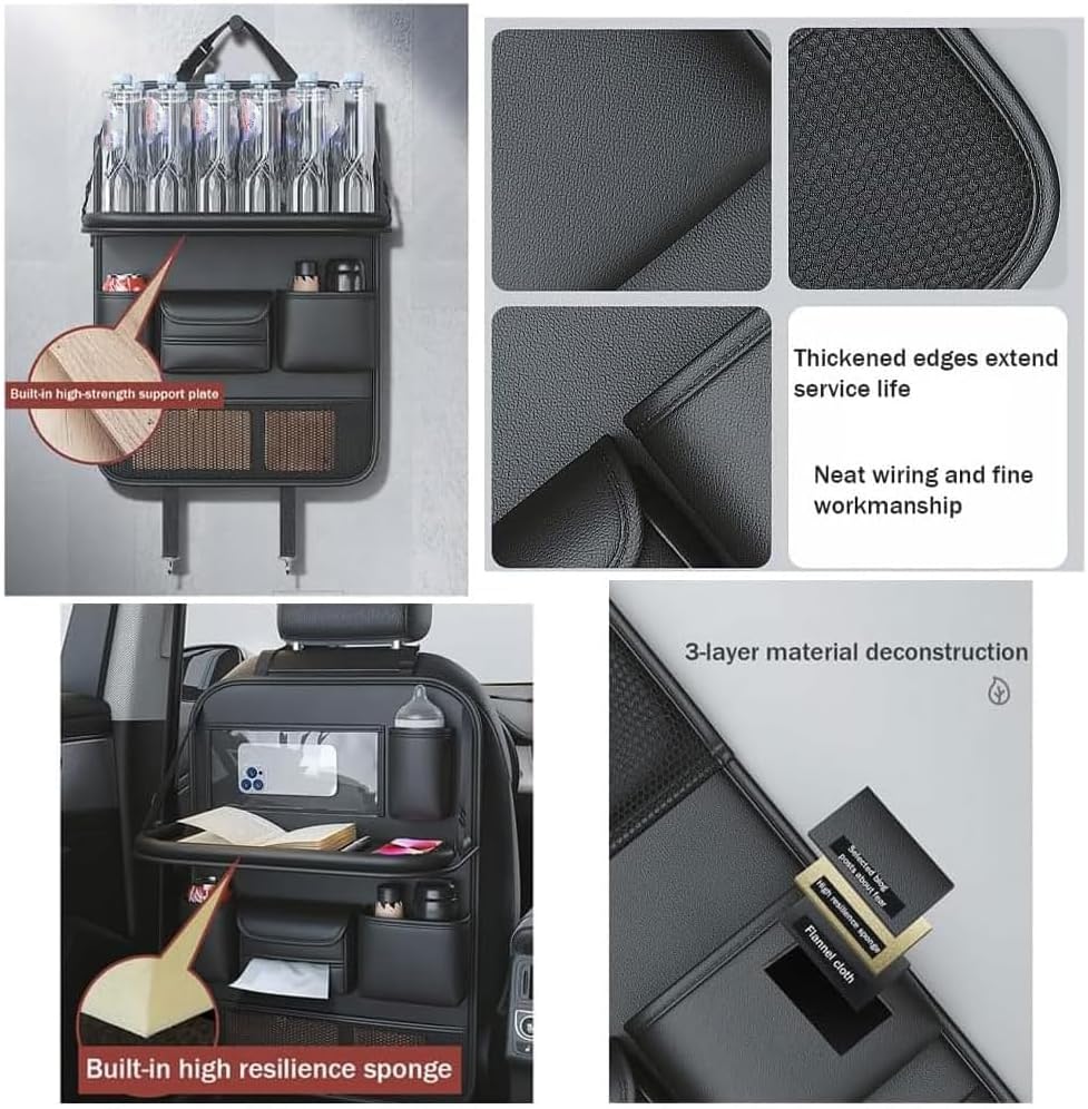 2 Pack Car Backseat Organizer, Car Storage Organizer with Foldable Table Tray,Leather Car Seat Back Protectors Kick Mats with Storage Pockets Travel Accessories