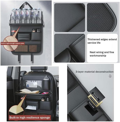 2 Pack Car Backseat Organizer, Car Storage Organizer with Foldable Table Tray,Leather Car Seat Back Protectors Kick Mats with Storage Pockets Travel Accessories