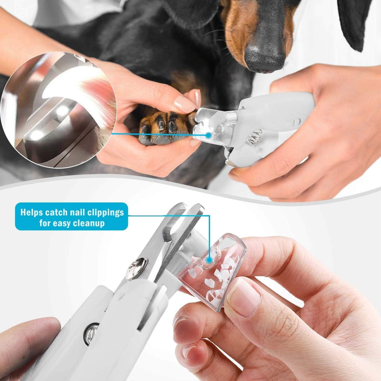 Pet Nail Clipper with LED Light for Dogs & Cats, Rechargeable Nails & Claws Trimmer Grooming, Safe Professional Trimming Tool with Nail Trapper & Free Nail File, Quick-Sensor Razor Sharp Blades