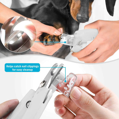 Pet Nail Clipper with LED Light for Dogs & Cats, Rechargeable Nails & Claws Trimmer Grooming, Safe Professional Trimming Tool with Nail Trapper & Free Nail File, Quick-Sensor Razor Sharp Blades