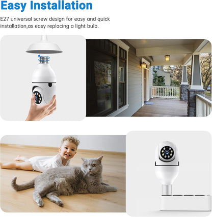 Light Bulb Security Camera Wireless Outdoor, 5G & 2.4GHz 2K 360 Degree Outdoor Camera Wireless Motion Detection and Alarm,Two-Way Talk,Color Night Vision, Bulb Camera Surveillance Exterieur, 2Pack