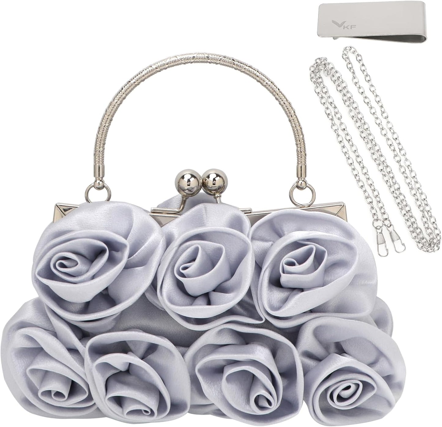 kilofly Missy K 7 Roses Clutch Purse, Satin, with Detachable Strap + kilofly Money Clip