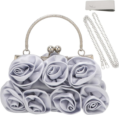 kilofly Missy K 7 Roses Clutch Purse, Satin, with Detachable Strap + kilofly Money Clip