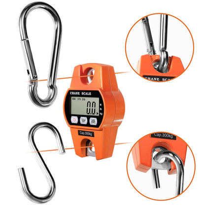 GRAM PRES Digital Hanging Scale 660 Lb 300 Kg Hanging Digital Scale, Handheld Mini Crane Scale with Hooks for Farm Hunting Fishing Outdoor