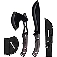 Mossy Oak Axe and Fixed Blade Knife with Sheath, One-Piece Camping Hatchet and Hunting Knife with Rope Handle, Includes Zoomable Tactical Flashlight and Many Other Tools, 15 Pieces Camping Tool Set