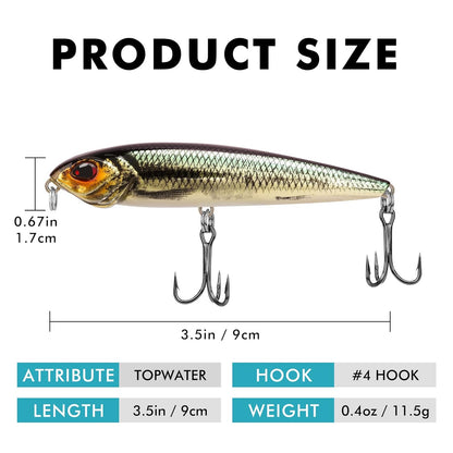 TRUSCEND PoPobait with BKK Hooks, Top Water Plopper Fishing Lures for Bass Walleye Pike Catfish Musky Perch, Floating Lure for Freshwater or Saltwater, Amazing Teasers Fishing Gifts for Family Fishing