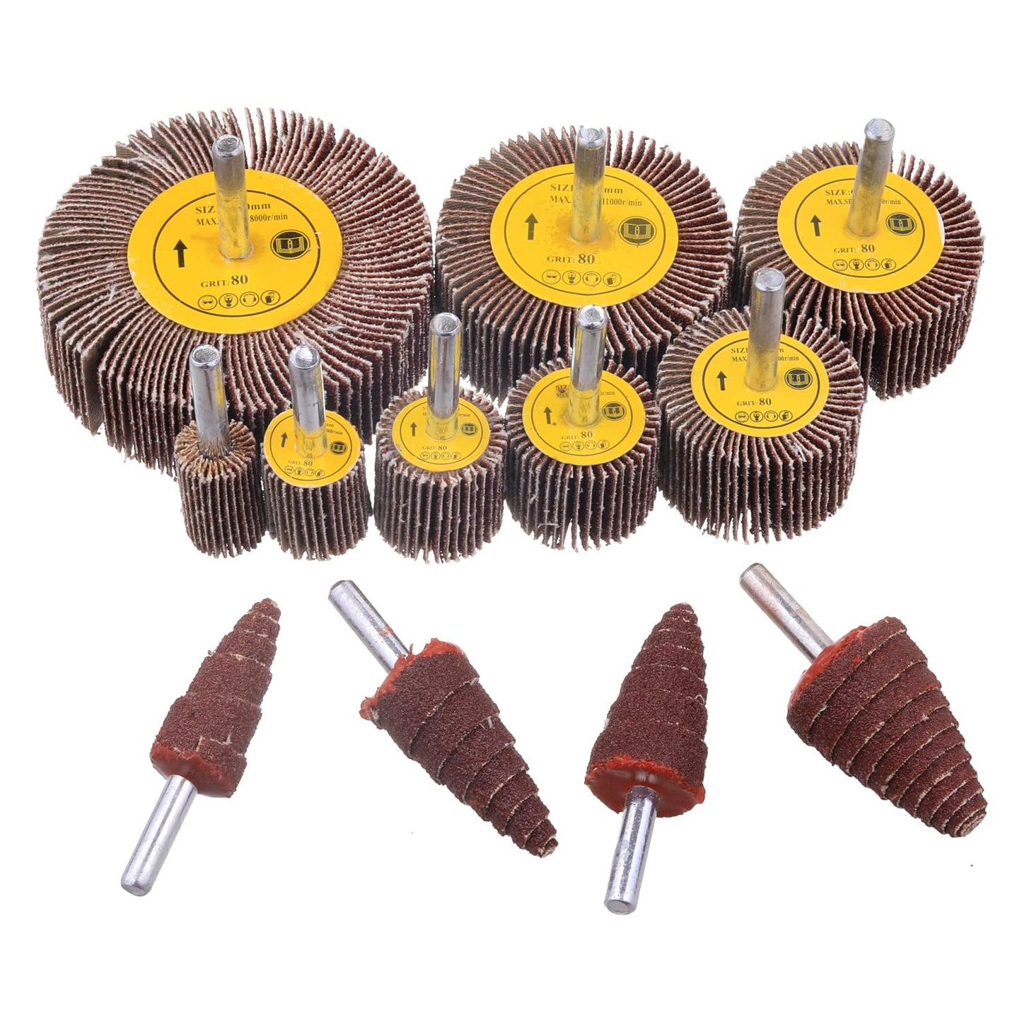 AOKLIT 24 Pcs 80 Grit 1/4inch Abrasive Flap Wheel Sander Set,Aluminum Oxide Flap Wheels Cylindrical Cone Shape Sanding Wheel for Remove Rust and Weld Burr