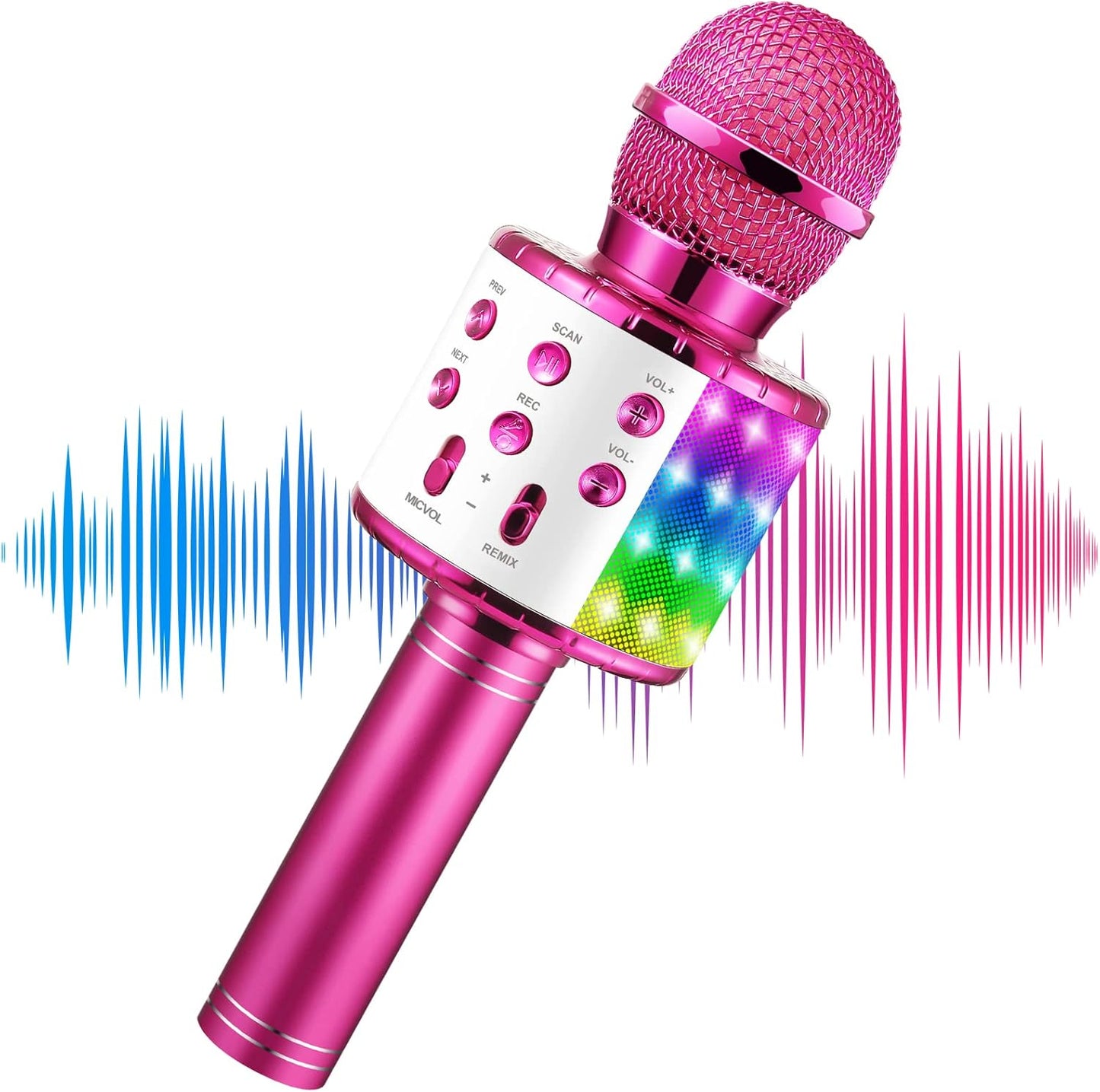 Portable Kids Bluetooth Karaoke Microphone with LED Lights – Wireless Karaoke Machine for Home, Parties, and Birthdays, Voice Changer, Echo Effects, Rechargeable Speaker, Ages 4-12 - PuriLite