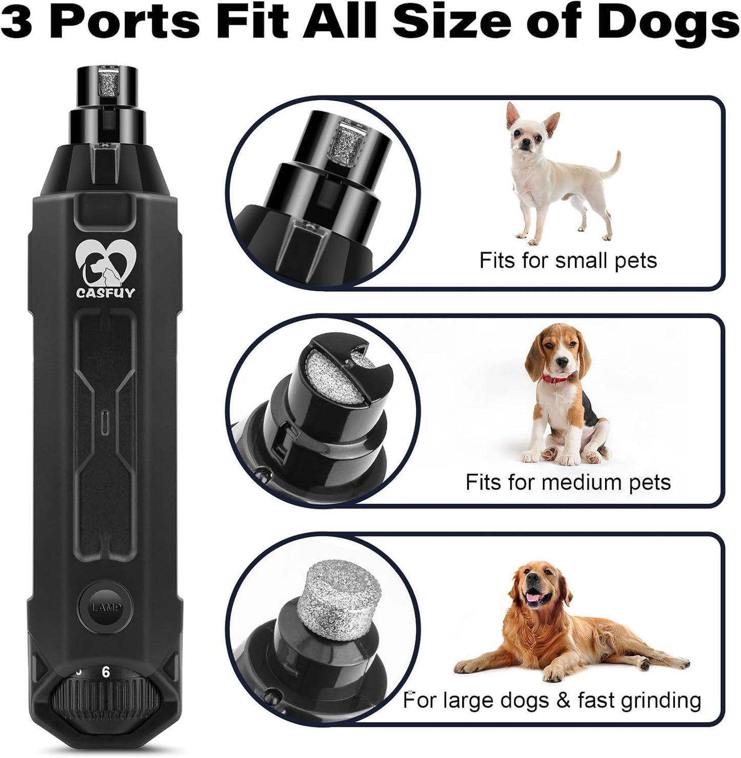 Casfuy 6-Speed Dog Nail Grinder Newest - Super Quiet Pet Nail Grinder Rechargeable Electric Dog Nail Trimmer Professional Paws Grooming & Smoothing Tool for Large Medium Small Dogs (Bright Blue)