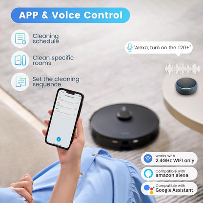AIRROBO Robot Vacuums and Mop Combo, Self-Emptying, 60-Day Capacity, Home Mapping, Schedule, Wi-Fi/App/Alexa/Remote, 180mins Runtime, T20+ Robotic Vacuum Cleaner for Pet, Hard Floors, Carpet